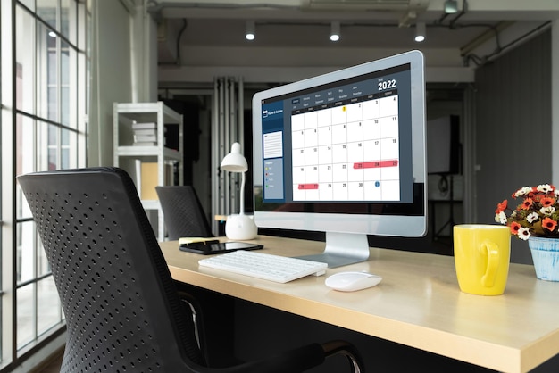 Modern office workspace with calendar planning